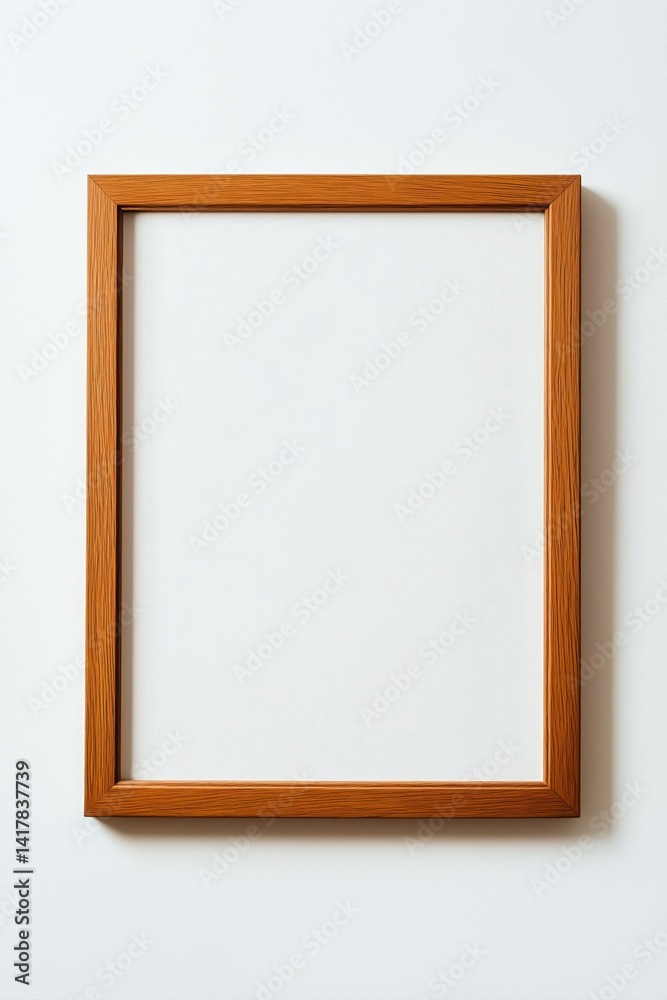 A simple rectangular wooden picture frame with blank white canvas on a white background. A simple rectangular wooden picture frame with blank white canvas on a white background.