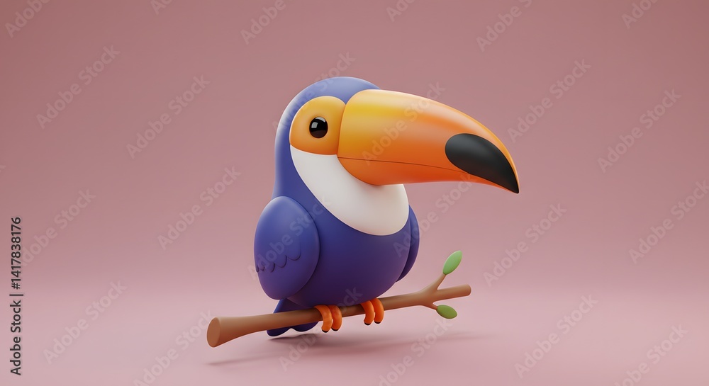 Naklejka premium Cute cartoon animal 3D, toucan bird 3D. AI Generated