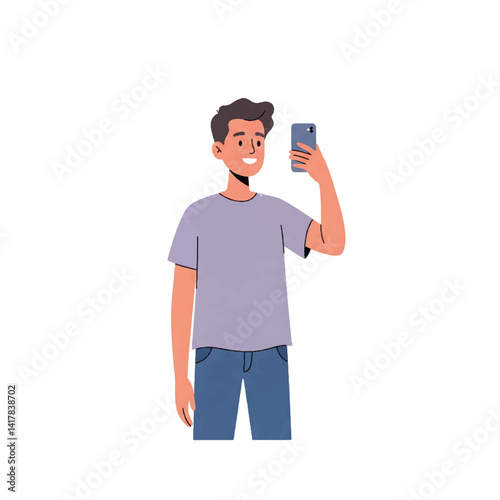 Vector of a teenager taking a selfie with a mobile phone