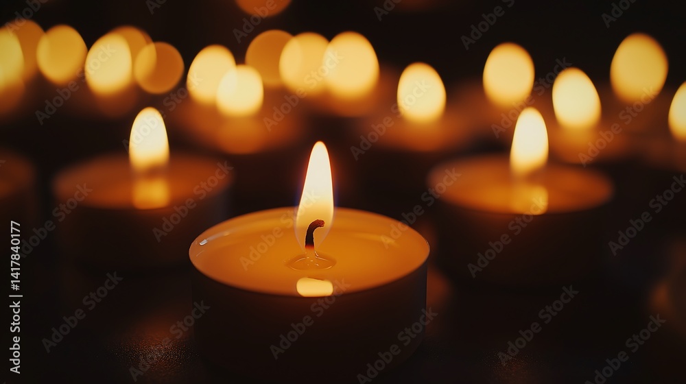 Warmth in the Dark: Multiple Candle Flames Flickering Gently, Symbolizing Hope, Remembrance, and Tranquility Warmth in the Dark: Multiple Candle Flames Flickering Gently, Symbolizing Hope, Remembrance, and Tranquility