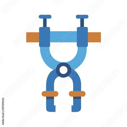 Blue and brown clamp tool on a black background
