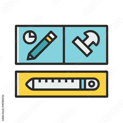 Tools for Planning: Pencil, Hammer, and Level Illustration