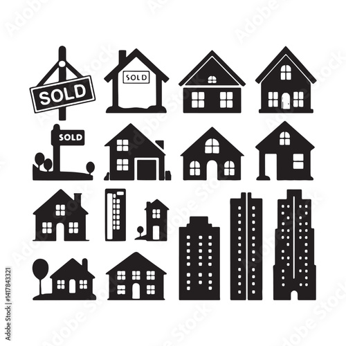Set of house icons in various styles for real estate and architecture design
