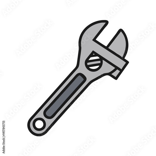 Illustration of an adjustable wrench tool, silver and gray