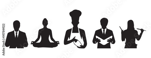 minimalist hobby and profession icon set for lifestyle activities in black vector design