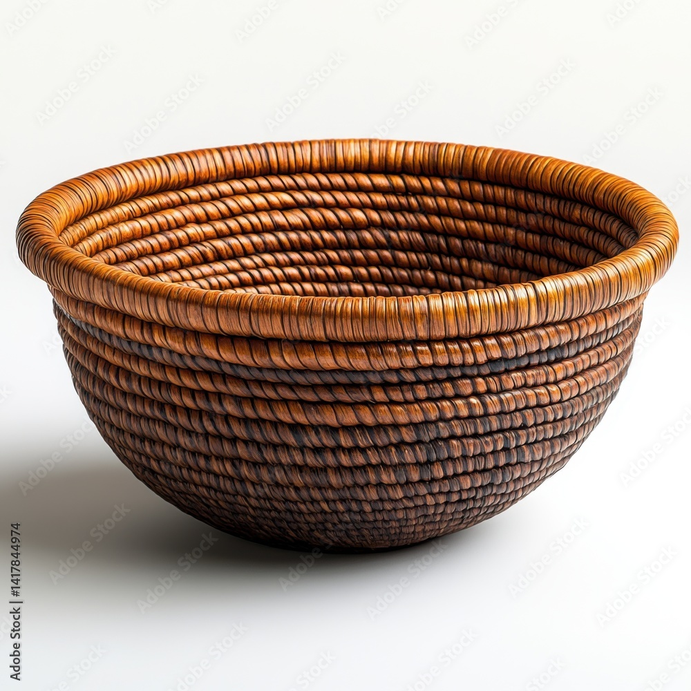 A woven wicker basket with a brown and black color scheme, perfect for decorative or functional use. A woven wicker basket with a brown and black color scheme, perfect for decorative or functional use.
