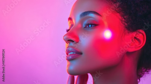 A focused woman applies red light therapy to her cheek, capturing the future of skincare routines