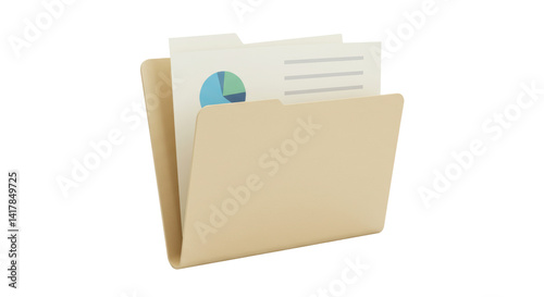 Isolated File Folder with Documents and Graph