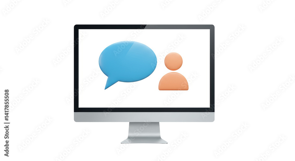 Isolated Computer Screen with Person and Speech Bubble Isolated Computer Screen with Person and Speech Bubble