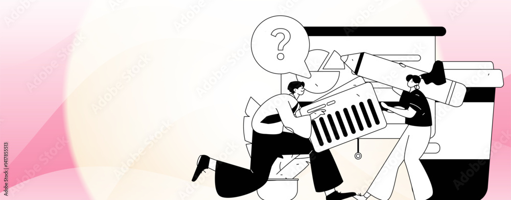 Obraz premium Flat vector illustration of business people operating work scene