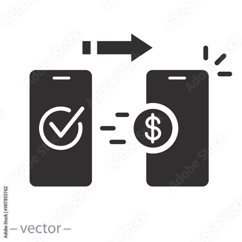 Free Download wireless pay with mobile phone, transfer money with phone icon, online payment, transaction concept, flat vector illustration - GFXLoad