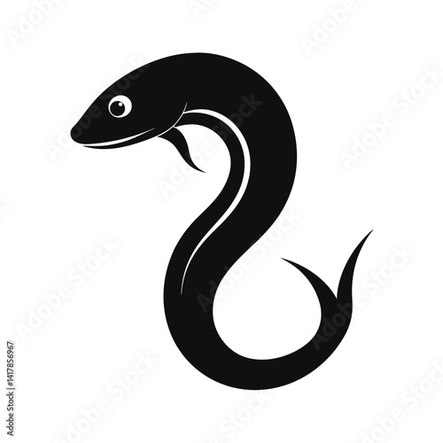 Eel Head Silhouette Vector Art, Underwater Animal Isolated Illustration