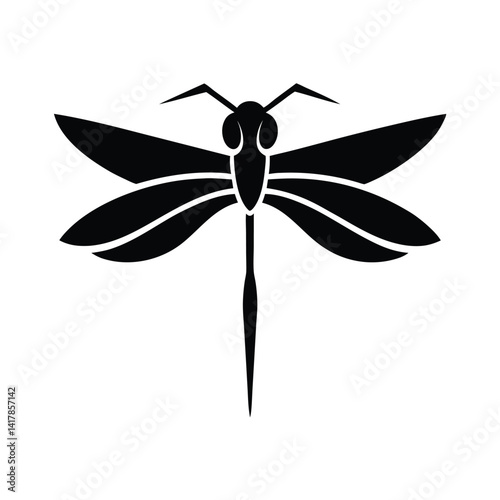 Dragonfly Head Silhouette Vector Image, Insect Outline Isolated Design
