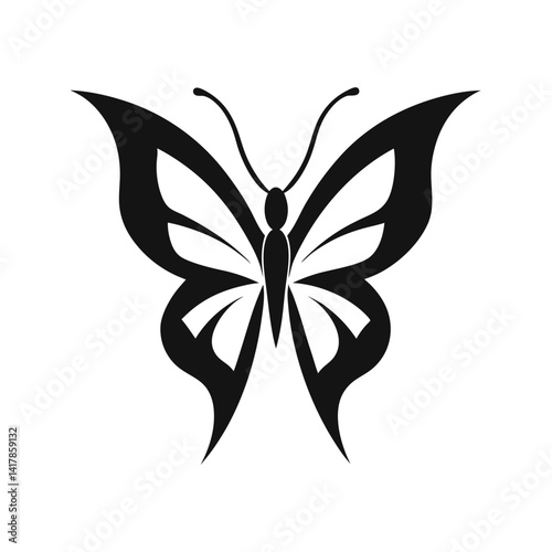 Butterfly Head Silhouette Vector Illustration, Isolated Insect Icon