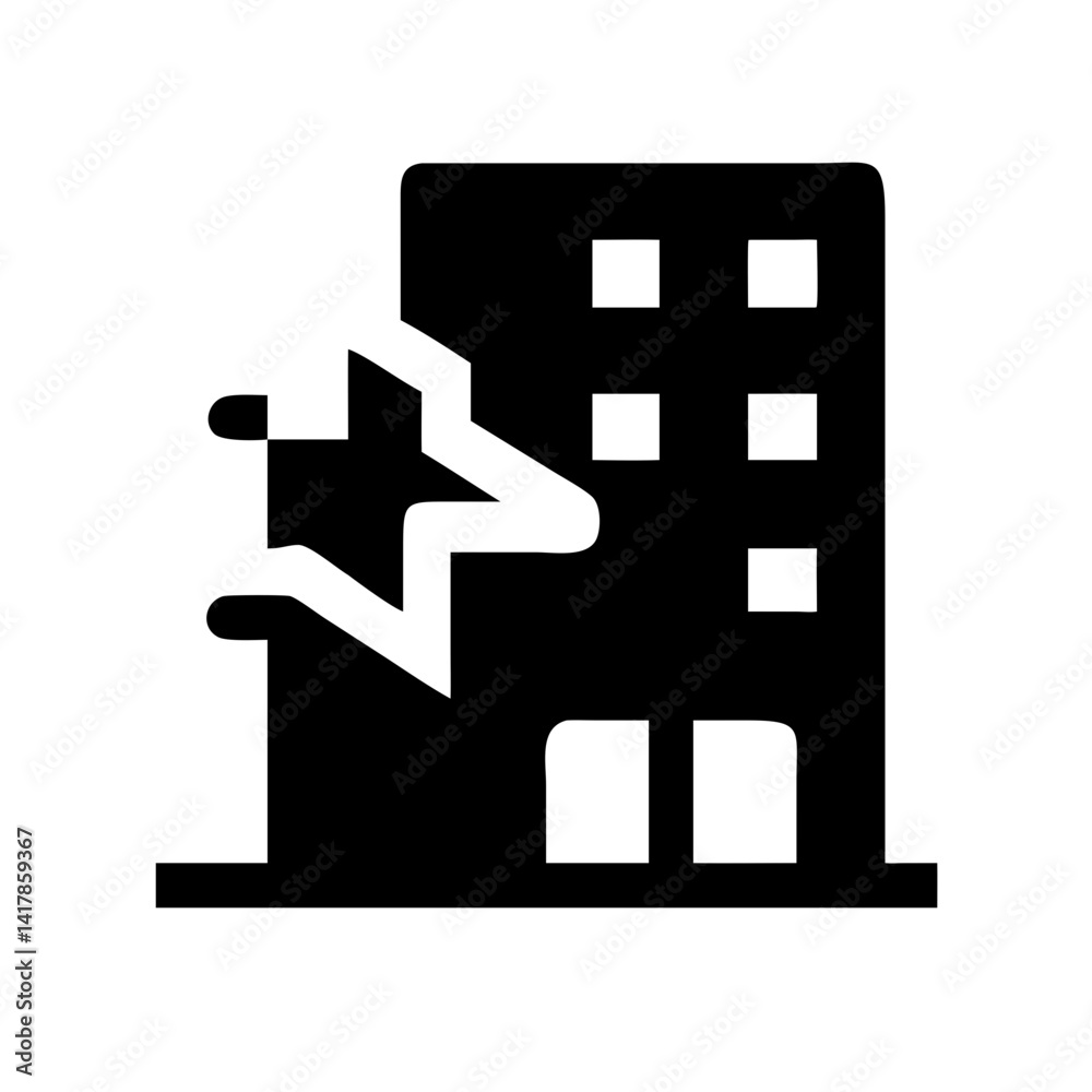 Icon of a damaged building to signify destruction or disrepair Icon of a damaged building to signify destruction or disrepair