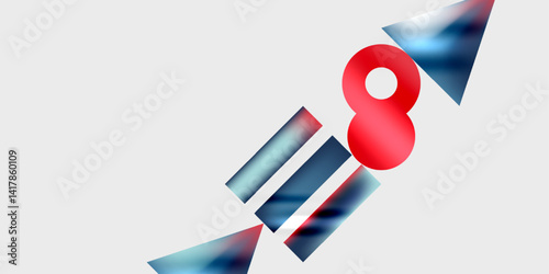 Abstract graphic depicts upward trajectory. Blue, red shapes suggest growth, progress, momentum. Minimalist design, clean aesthetic.