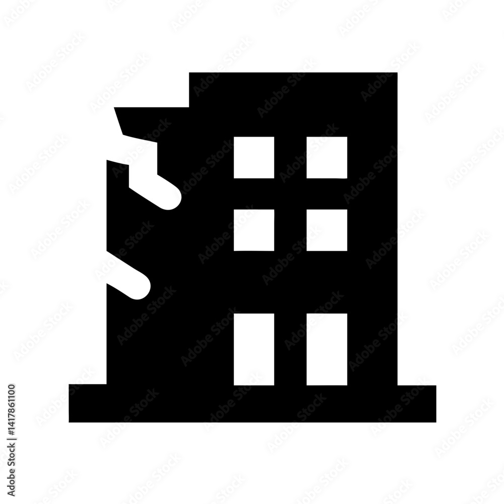 Icon of a damaged building to signify destruction or disrepair Icon of a damaged building to signify destruction or disrepair
