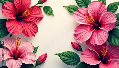 Intricate hibiscus blossoms, vibrant hues, repeating floral motif, nature, yellow