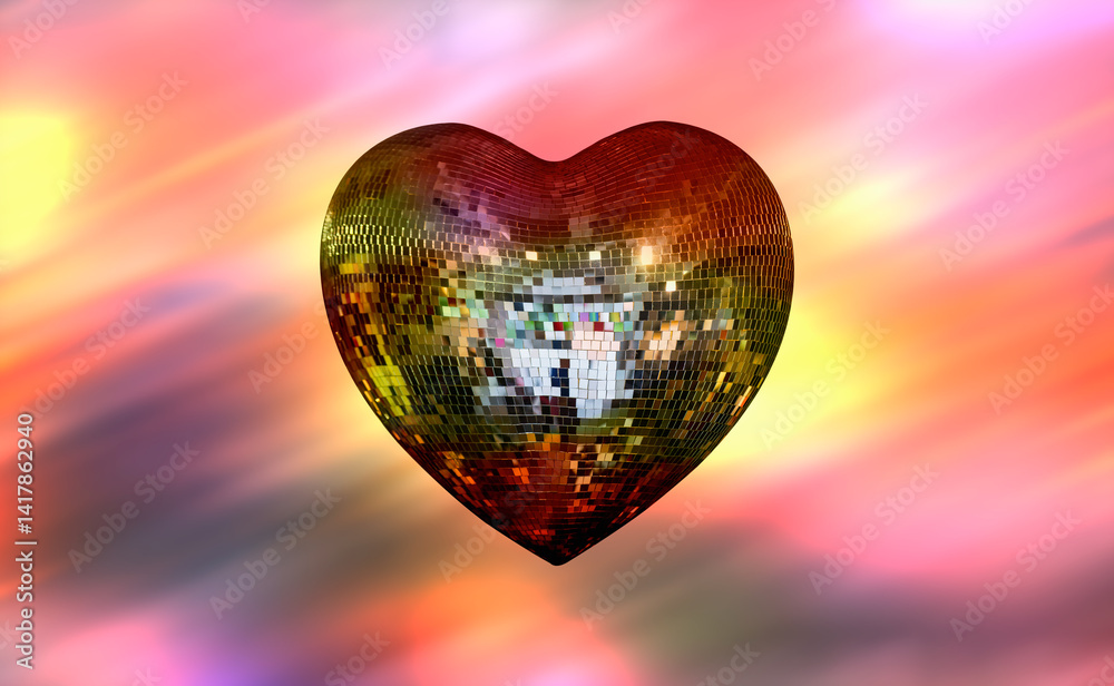 Heart shape Love symbol with Heart Shaped Disco Ball