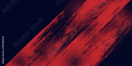 Red halftone dots blue color pattern gradient grunge texture background. Dot pop art comic sport style vector illustration.