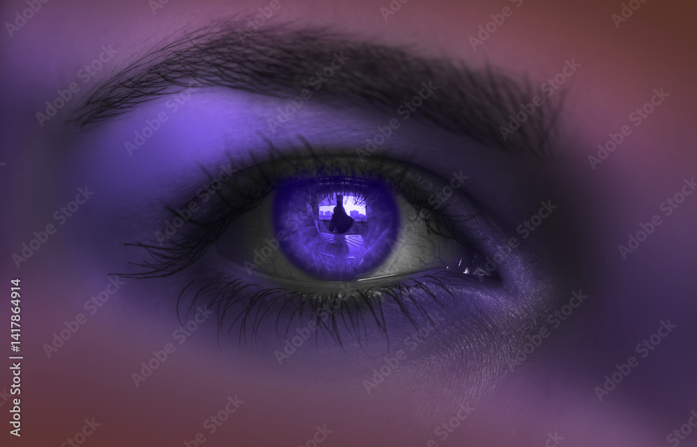 Beautiful purple eye makeup close-up