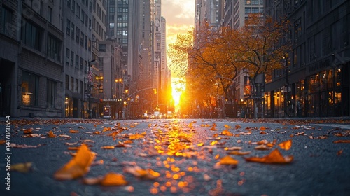 Autumn Sunrise NYC Street Scene