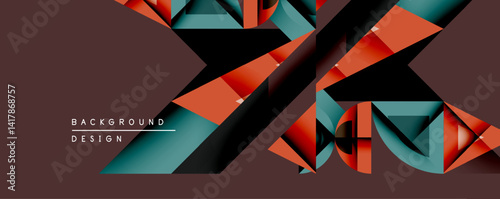 Abstract geometric design. Overlapping shapes create dynamic visual texture. Dark background contrasts bright colors. Modern aesthetic.