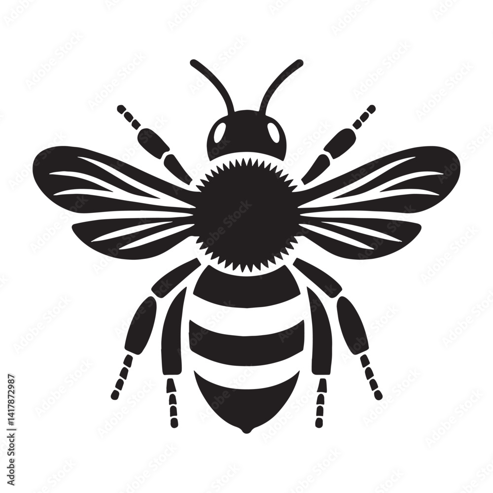 Obraz premium Curious Bumblebee silhouette, buzzing along fences and trees – Bumblebee illustration – Minimalist Bumblebee vector – Insect silhouette