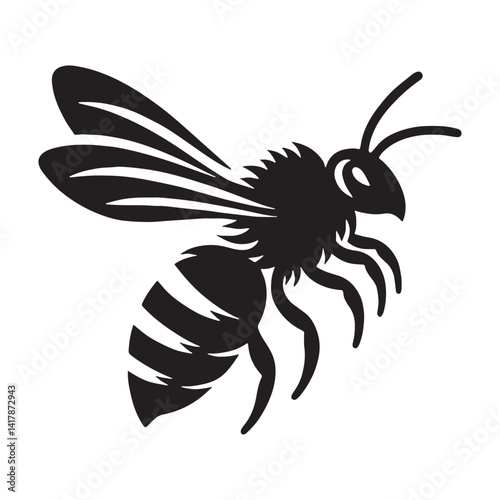 Flying Bumblebee silhouette, wings flapping in rapid beats – Bumblebee illustration – Minimalist Bumblebee vector – Insect silhouette

