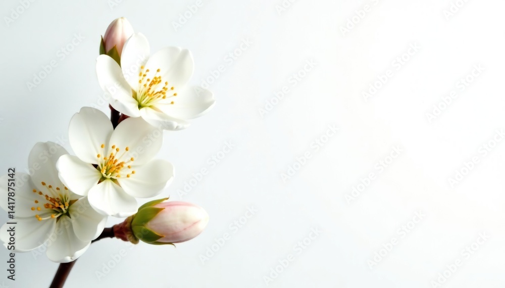 Obraz premium Delicate white blossoms against pure white background, white, delicate, natural
