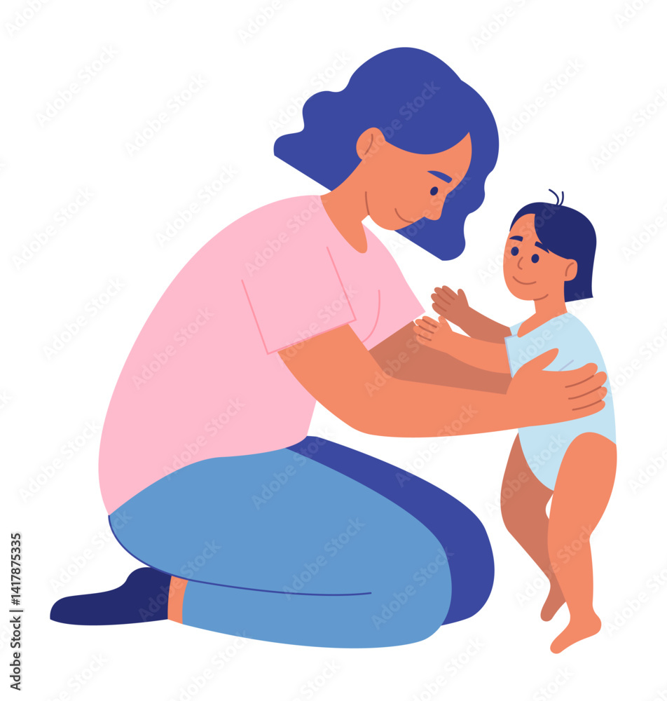 Mother Teaching Her Little Son to Walk Scene. Mother Teaching Her Little Son to Walk Scene.