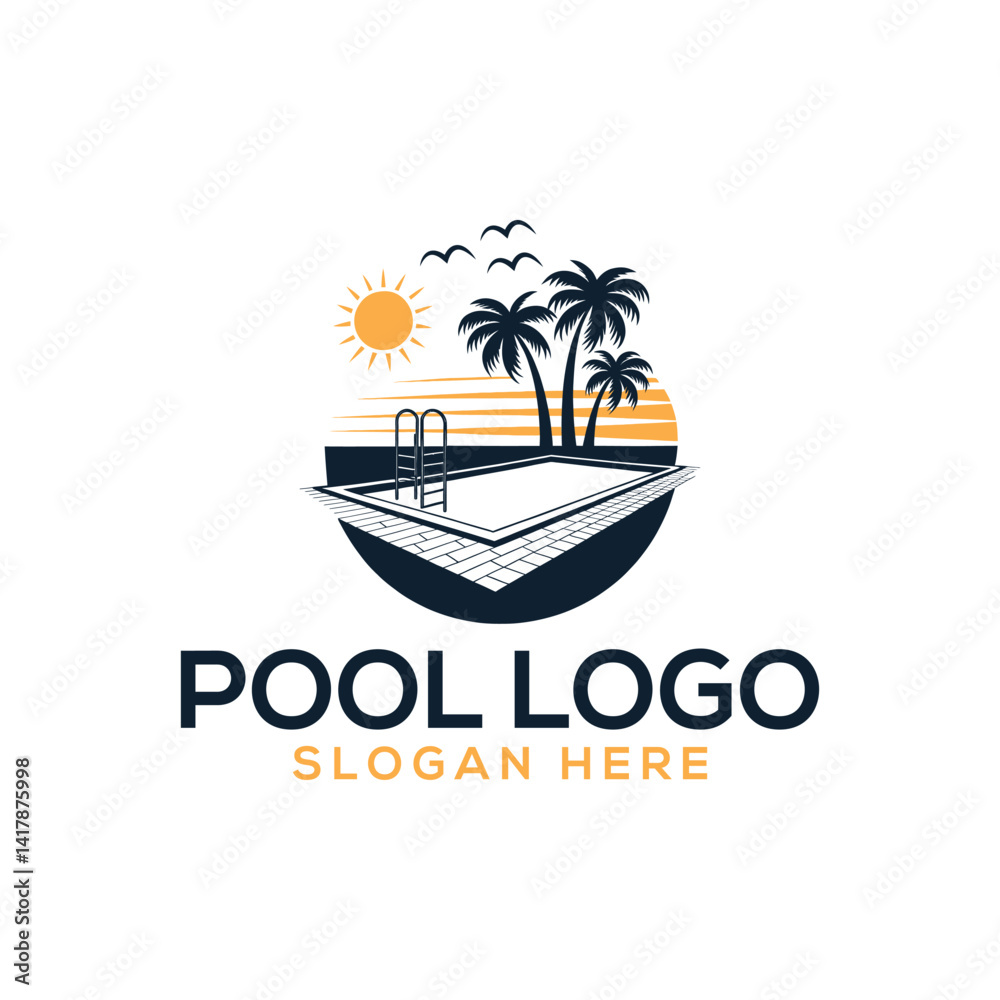 Fototapeta premium pool silhouette logo vector line art logo design
