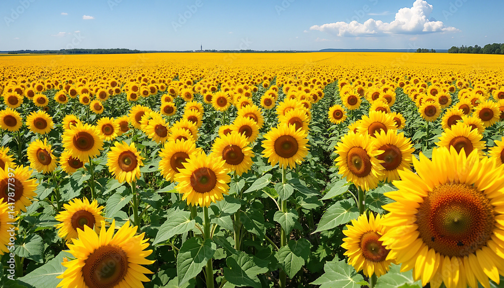 Fototapeta premium sunflower field with blue sky