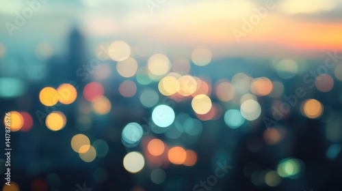 Night blurred bokeh light city office building, abstract background. Vibrant bokeh lights creating a dreamy city atmosphere. Colorful defocused lights of city skyline at night.