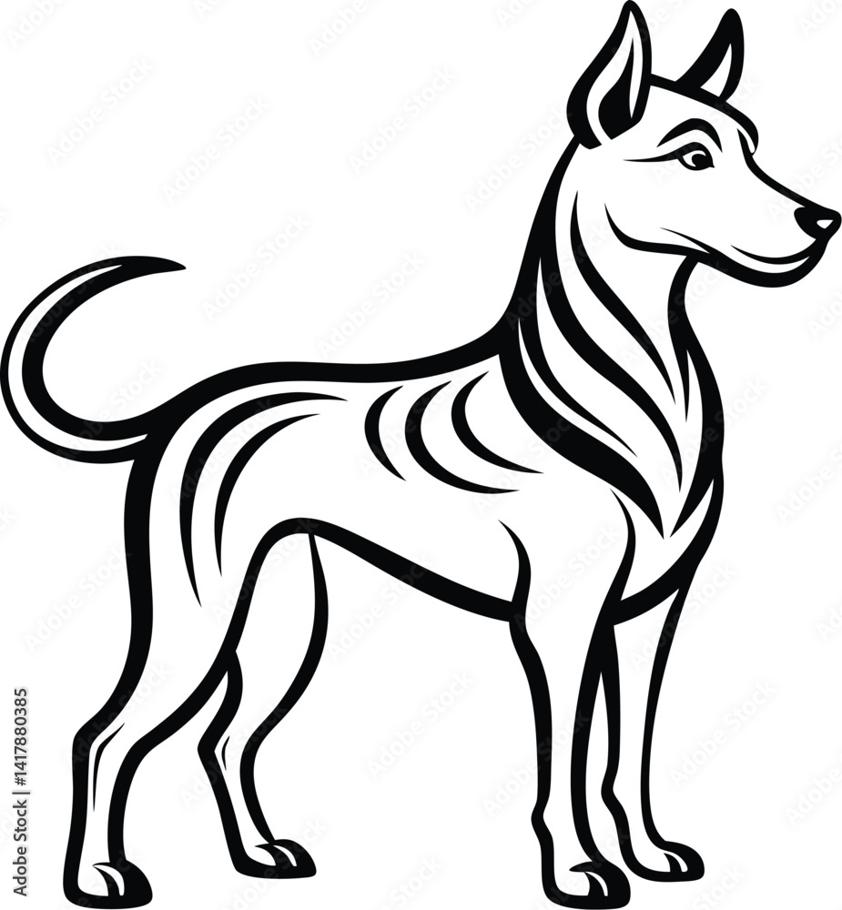 Obraz premium Dog silhouette, Dog silhouette icon, Pet dog outline, Canine side view graphic, Dog vector illustration, Animal silhouette design