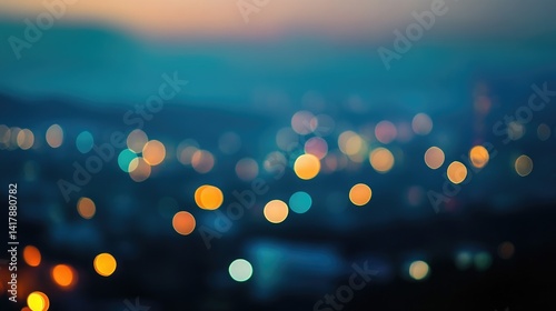 Night blurred bokeh light city office building, abstract background. Vibrant bokeh lights creating a dreamy city atmosphere. Colorful defocused lights of city skyline at night.