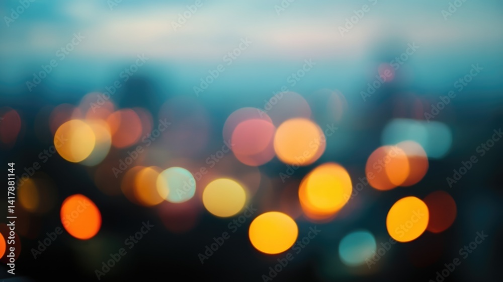 Fototapeta premium Night blurred bokeh light city office building, abstract background. Vibrant bokeh lights creating a dreamy city atmosphere. Colorful defocused lights of city skyline at night.