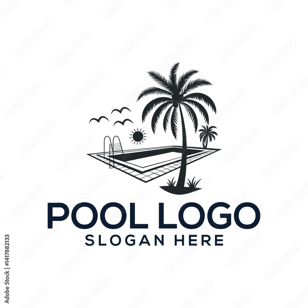 Naklejka premium pool silhouette logo vector line art logo design
