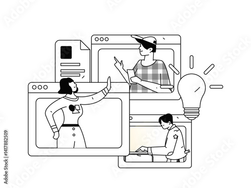 Flat vector illustration of business people operating work scene
