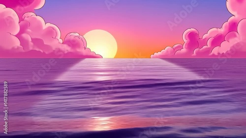 Vibrant sunset over ocean with colorful sky and reflected clouds