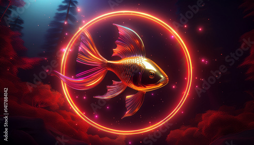 Glowing Red Sci-Fi Core in Futuristic Fish Design