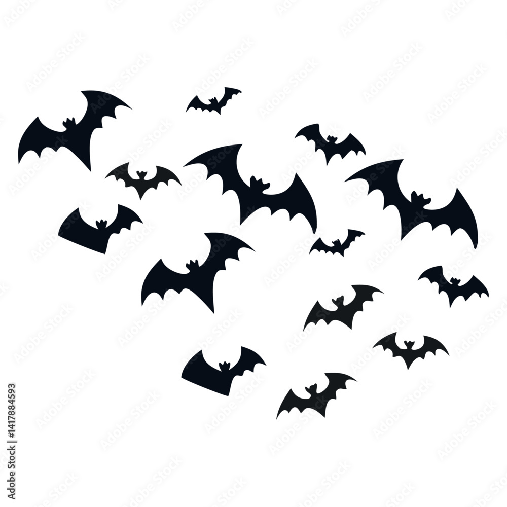 Flying Bats Silhouette Halloween Vector Icon on White Background Flying Bats Silhouette Halloween Vector Icon on White Background