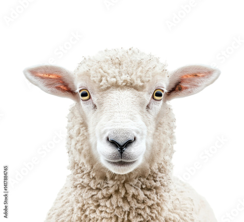 Photography Portrait of a calm sheep farm animal natural light isolated on transparent backg