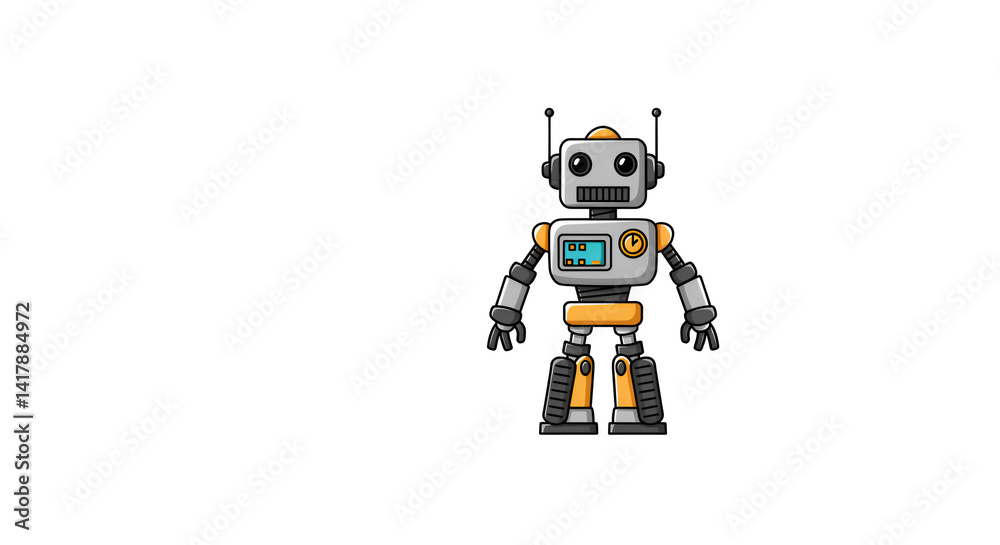 Fototapeta premium Digital Outline Of Robot Centered Flat White