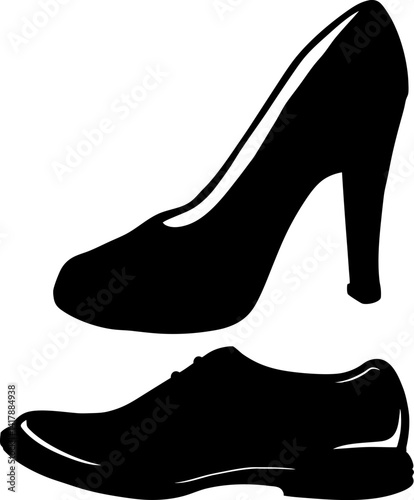 Elegant High Heel and Oxford Shoe Silhouettes Fashion Footwear Design Elements