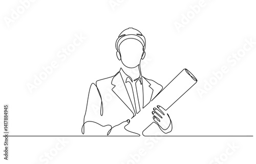 Continuous one line art drawing of male civil engineer vector illustration, Male construction worker. Continuous line style. Hand drawn. One line. Vector design. illustration.