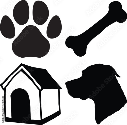 Dog paw print bone house silhouette design for pet lovers and dog owners