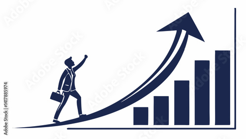 Business Man Pushing Graph – Growth and Effort Concept Vector
