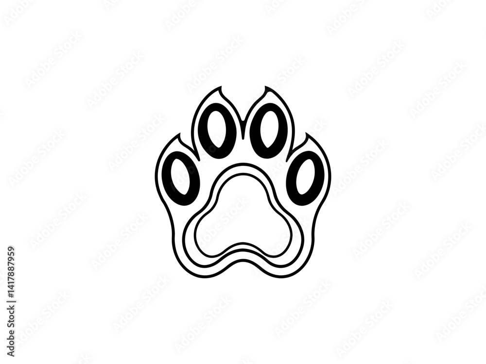 A clean, vector graphic Simple Black Animal Paw Print design and white background .