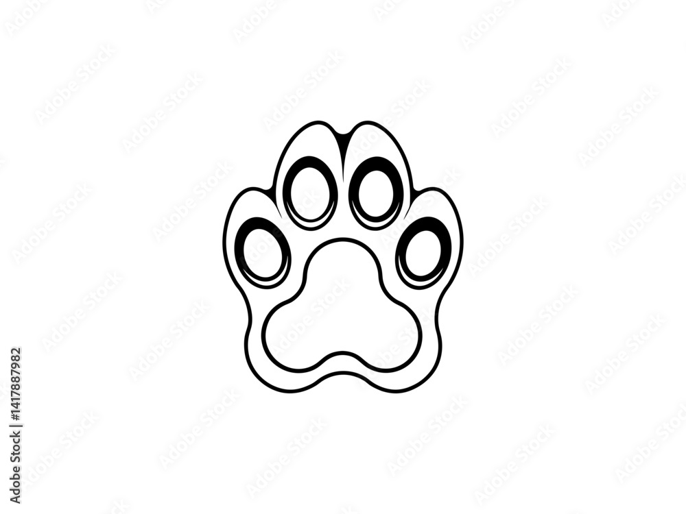 A clean, vector graphic Simple Black Animal Paw Print design and white background .
